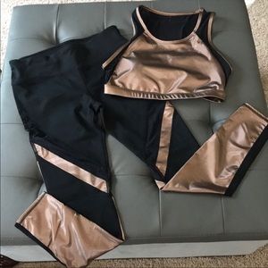 Fabletics black and copper legging/bra set